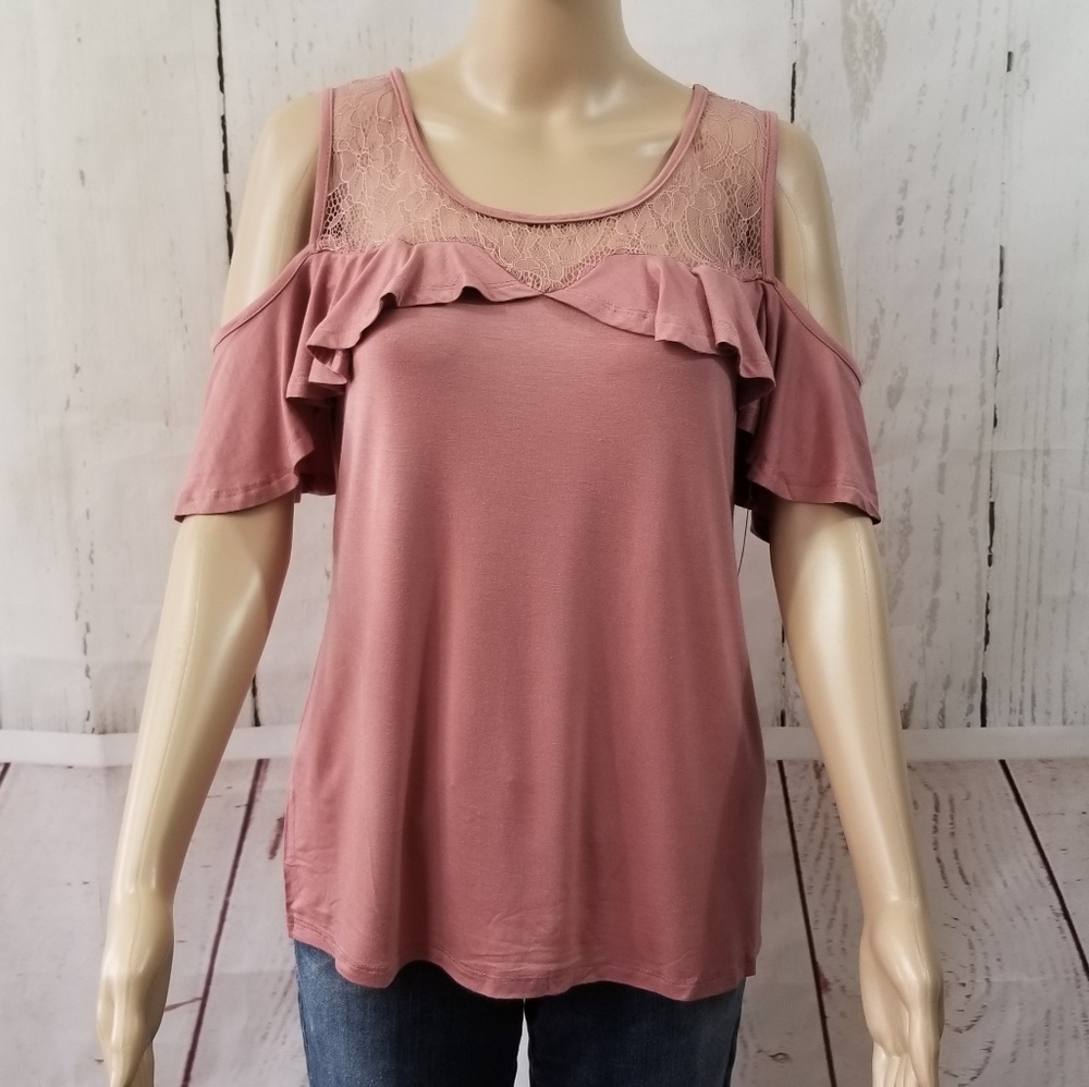 Women's Ruffled and Lace Top MAUVE - Picture 2 of 7